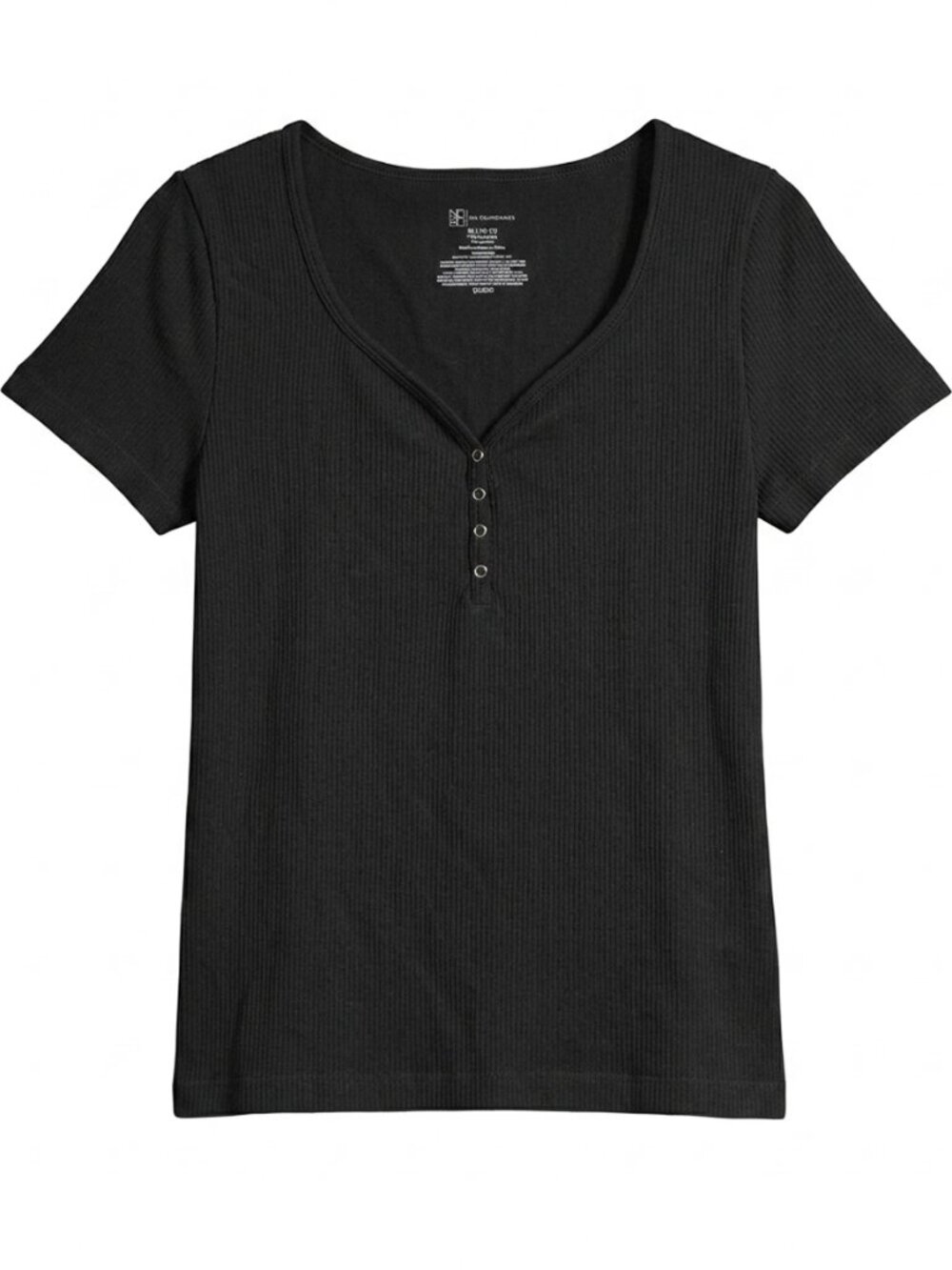 No Boundaries Black Ribbed Short Sleeve Snap Henley Top XL (15-17)